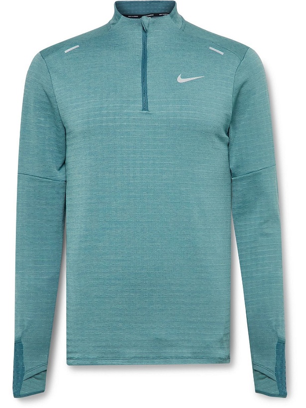 Photo: Nike Running - Repel Fleece-Trimmed Therma-FIT Half-Zip Top - Blue