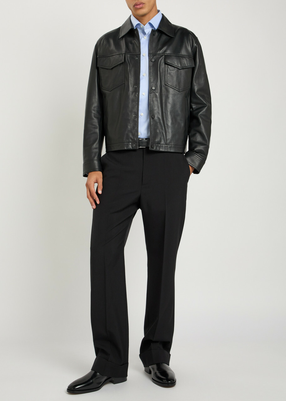 Emporio Armani Boxy Leather Jacket Black