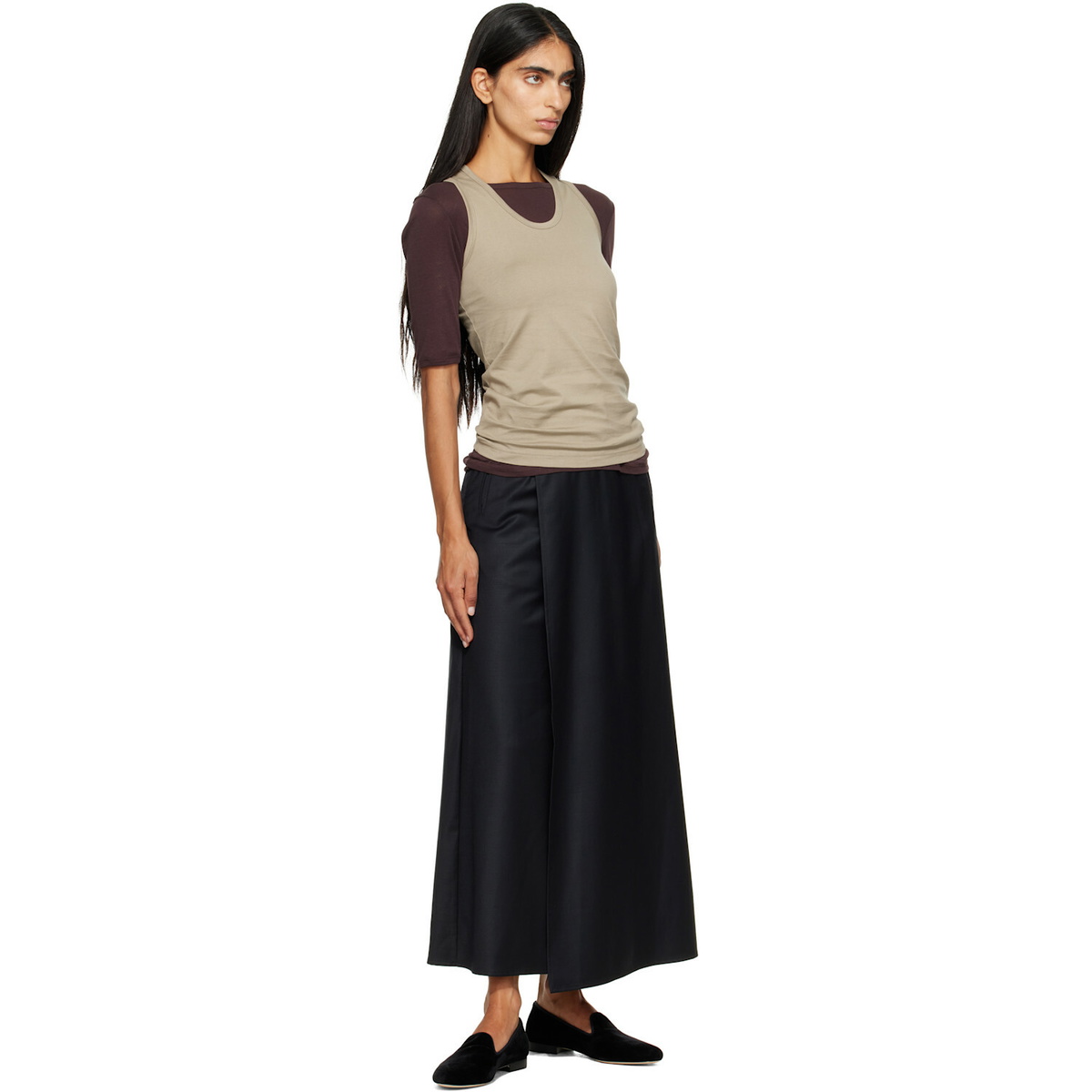 ssstein Black Wool & Silk Wrap Maxi Skirt