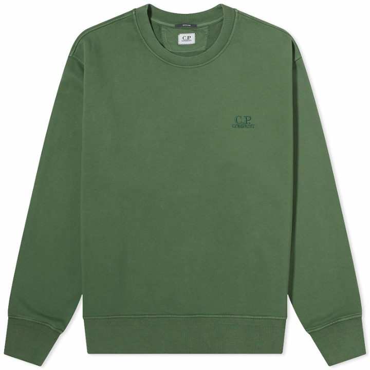 Photo: C.P. Company Men's Cotton Diagonal Fleece Logo Sweatshirt in Duck Green