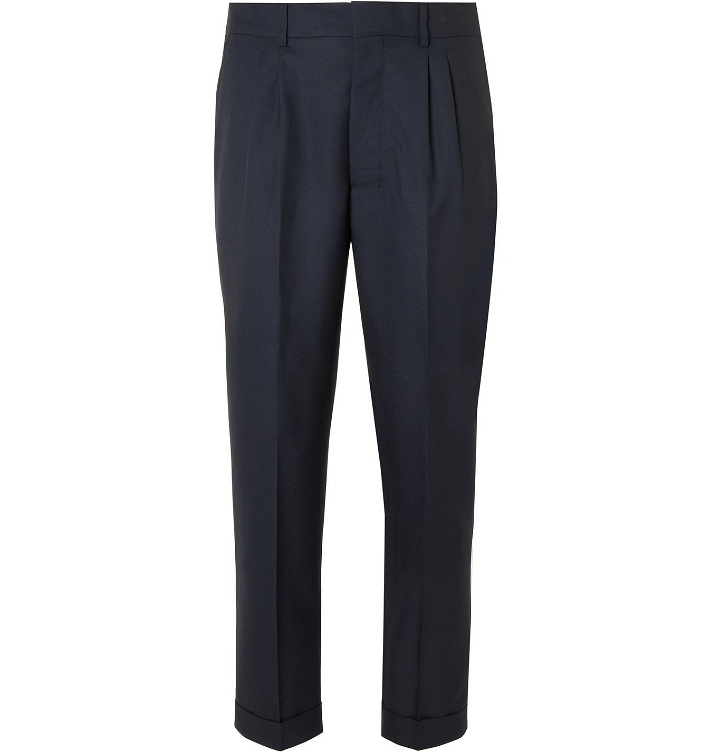 Photo: AMI PARIS - Tapered Cropped Pleated Wool Suit Trousers - Blue