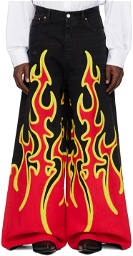 VETEMENTS Black & Red Fire Big Shape Jeans