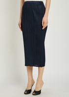 Pleats Please Issey Miyake Pleated Woven Midi Skirt Navy