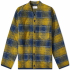 Universal Works Men's Check Wool Fleece Cardigan in Yellow/Blue