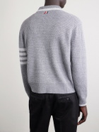 Thom Browne - Striped Linen and Cotton-Blend Polo Sweater - Gray