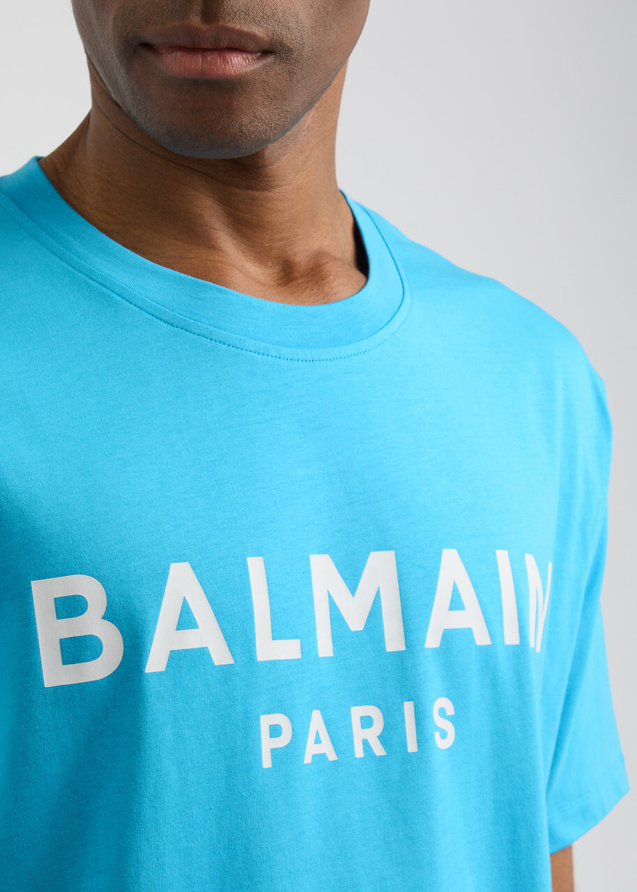 Balmain Logo-print Cotton T-shirt Light Blue Balmain