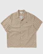 Lacoste Short Sleeved Monogram Print Shirt Beige - Mens - Shortsleeves