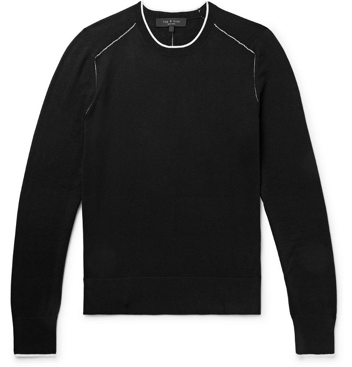 Photo: rag & bone - Slim-Fit Contrast-Tipped Cotton, Silk and Cashmere-Blend Sweater - Black