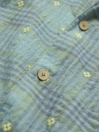 Folk - Gabe Embroidered Checked Linen and Cotton-Blend Shirt - Blue