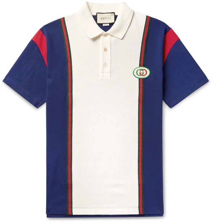 Photo: Gucci - Logo-Appliquéd Webbing-Trimmed Cotton-Jersey Polo Shirt - White