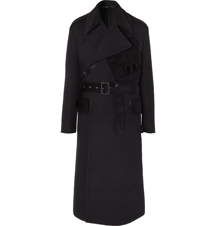 Photo: Dolce & Gabbana - Oversized Double-Breasted Suede-Trimmed Virgin Wool and Cotton-Blend Coat - Black