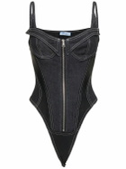 MUGLER - Denim Front Zip Corset Bodysuit