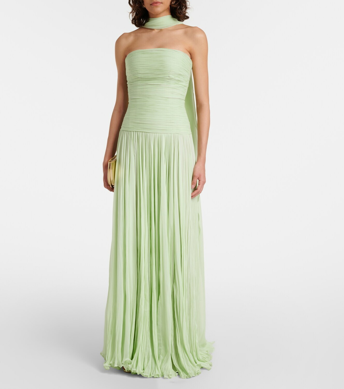 Marmar Halim Pleated scarf-detail silk georgette gown
