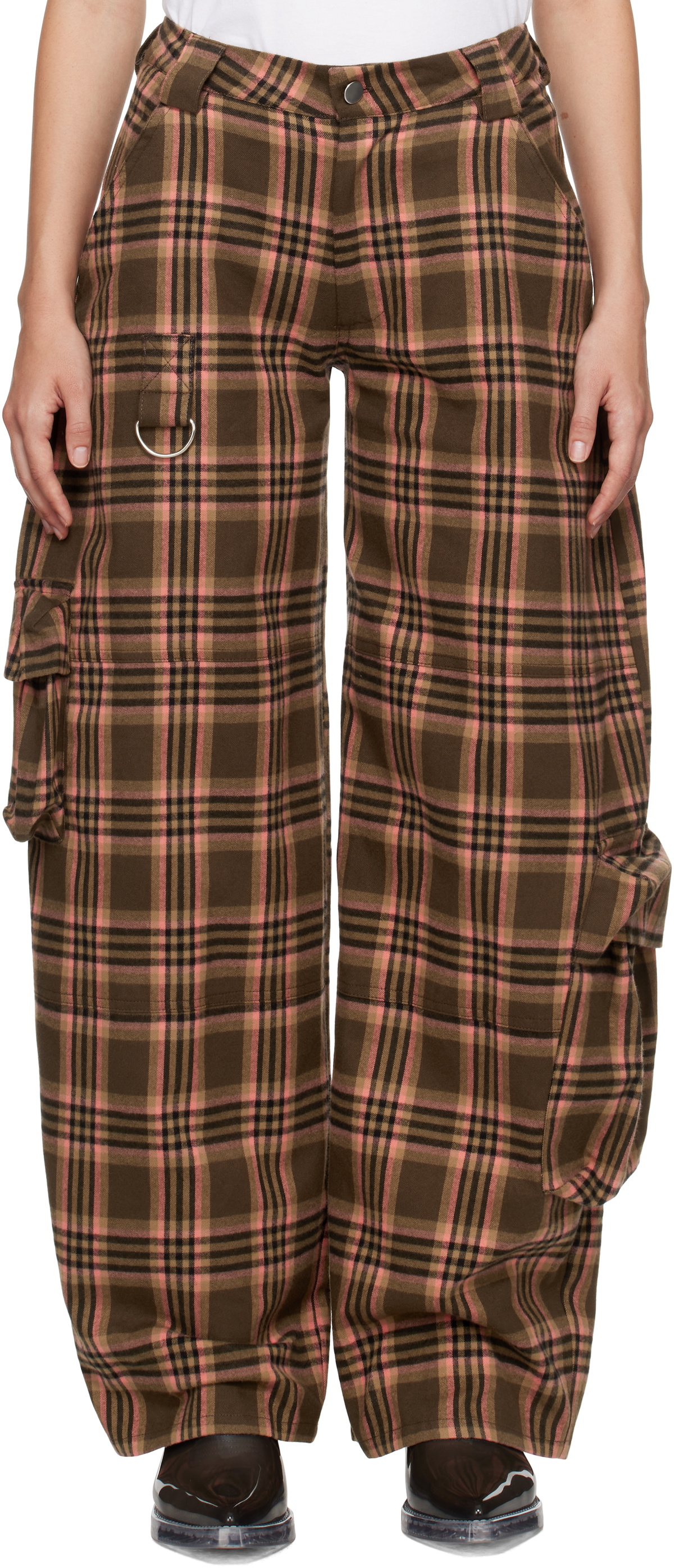 Collina Strada Brown & Pink Plaid Lawn Cargo Pants