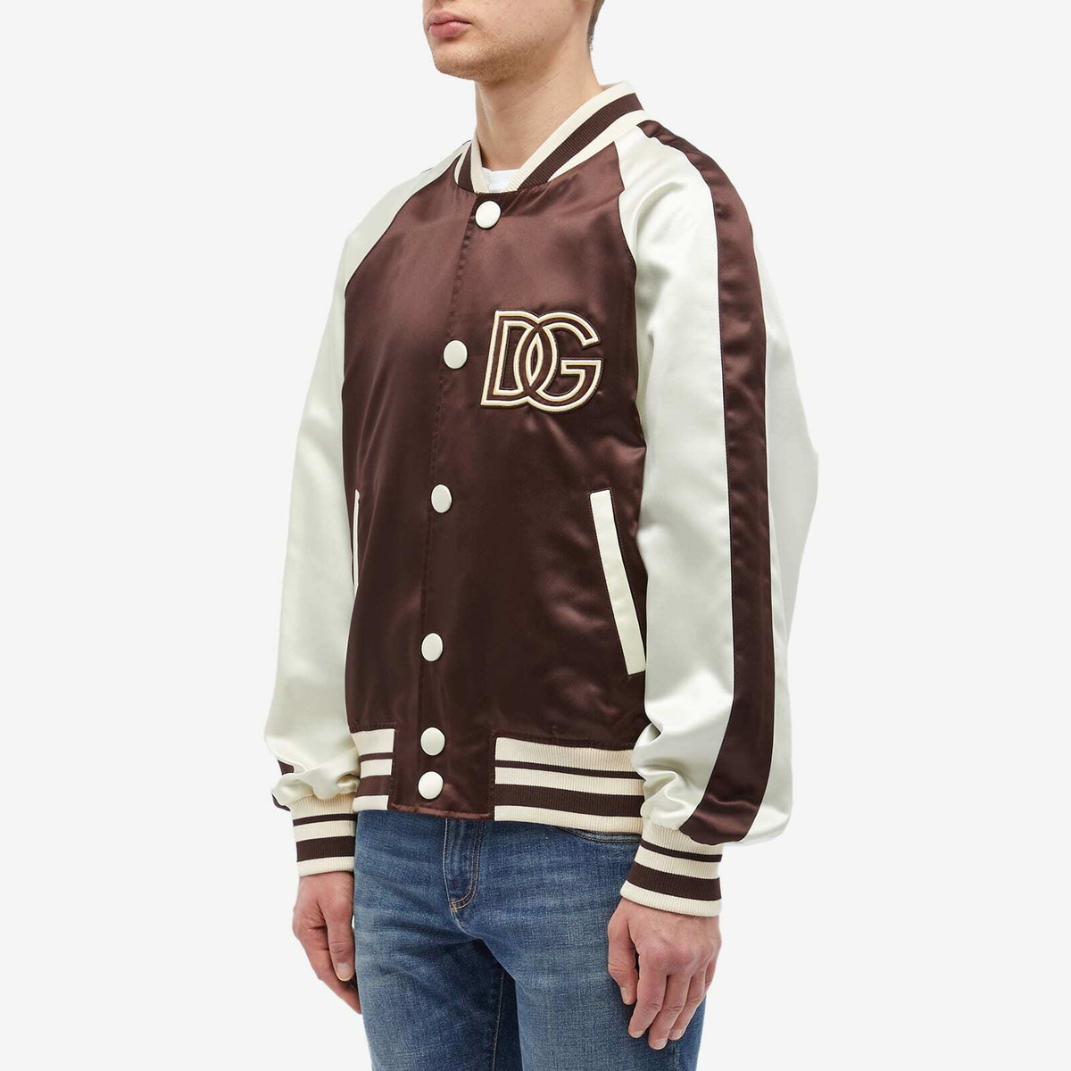 Dolce & Gabbana Men's Satin Varsity Jacket in Brown Dolce & Gabbana
