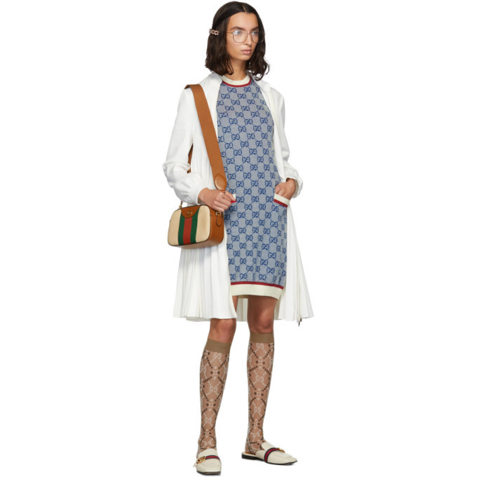 gucci blue and white dress GUCCI Porcelain Garden Printed Ruffled Gown In Ivory And Blue – REAWAKE main image 1