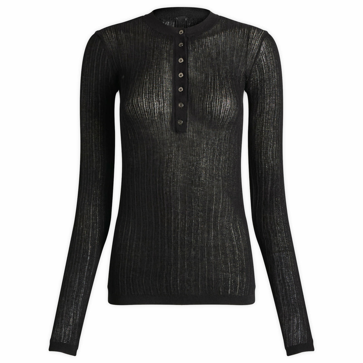 SKIMS Women's Sheer Knit Long Sleeve Henley Top in Onyx