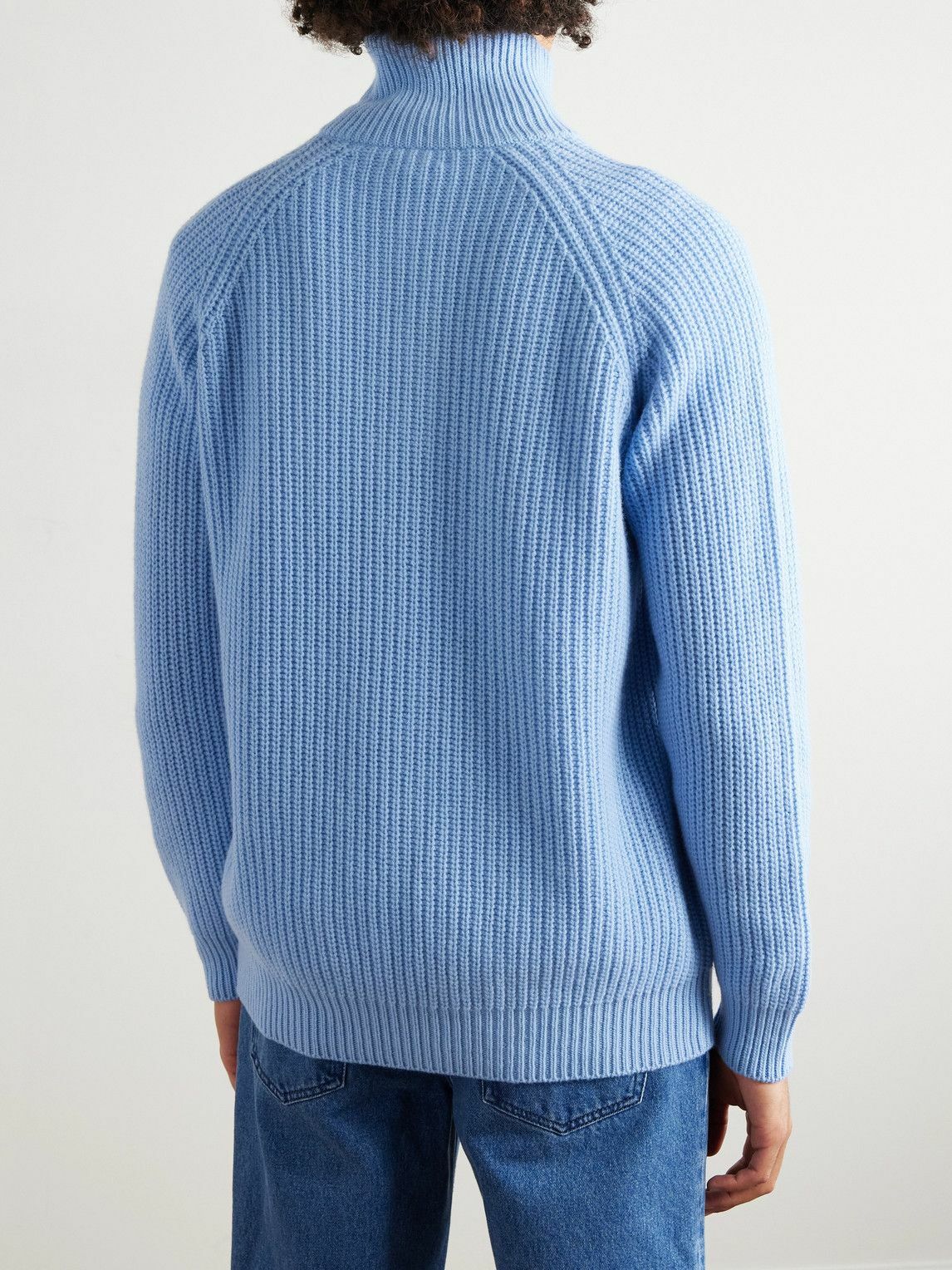 Ghiaia Cashmere - Ribbed Wool Half-Zip Sweater - Blue