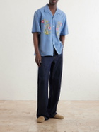 Kardo - Ronen Convertible-Collar Embroidered Cotton Shirt - Blue