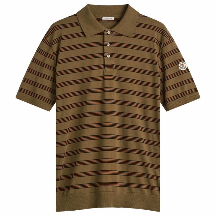 Photo: Moncler Men's Stripe Short Sleeve Knitted Polo in Brown