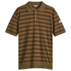 Moncler Men's Stripe Short Sleeve Knitted Polo in Brown