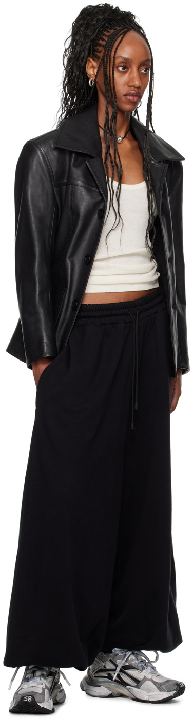 LU'U DAN Black Slim-Fit Creep Leather Jacket