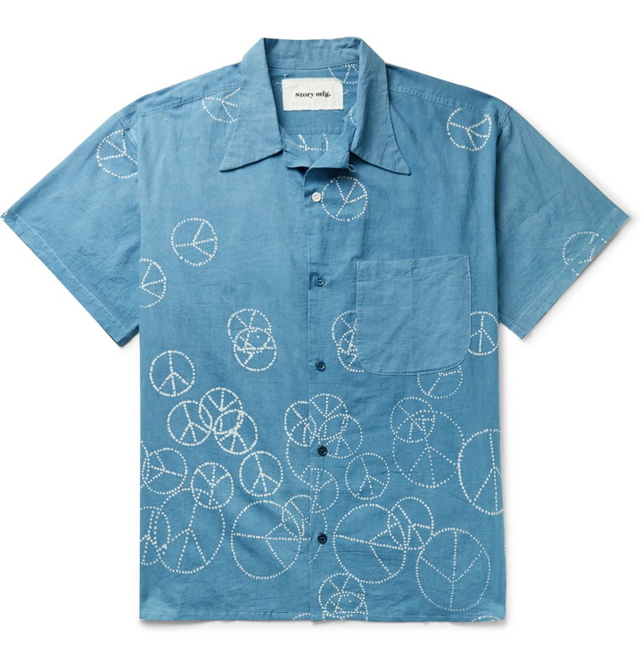 Photo: Story Mfg. - Shore Printed Organic Cotton-Voile Shirt - Blue