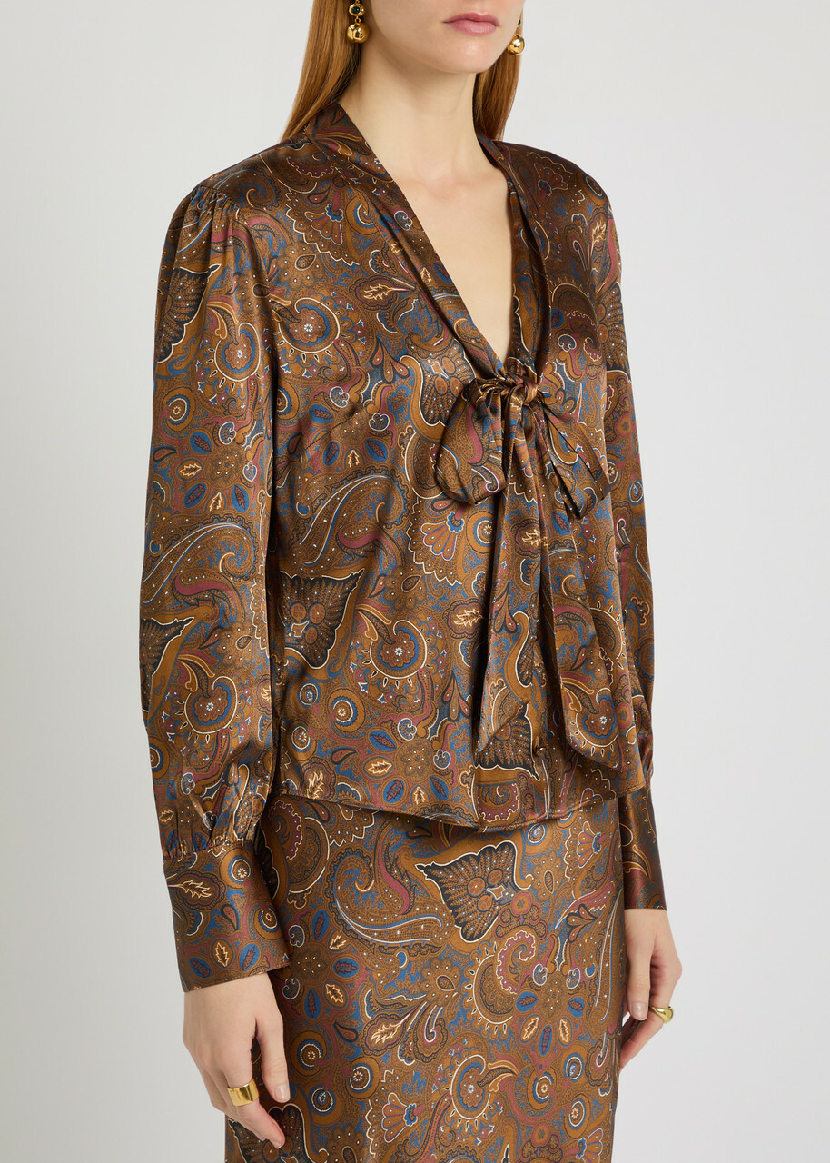 Veronica Beard Francine Printed Silk-blend Blouse Brown