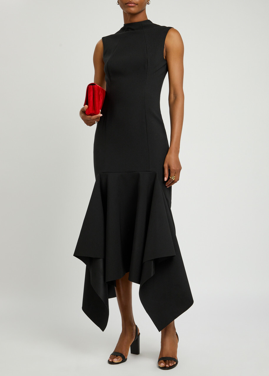 Solace London Trinity Crepe Midi Dress Black