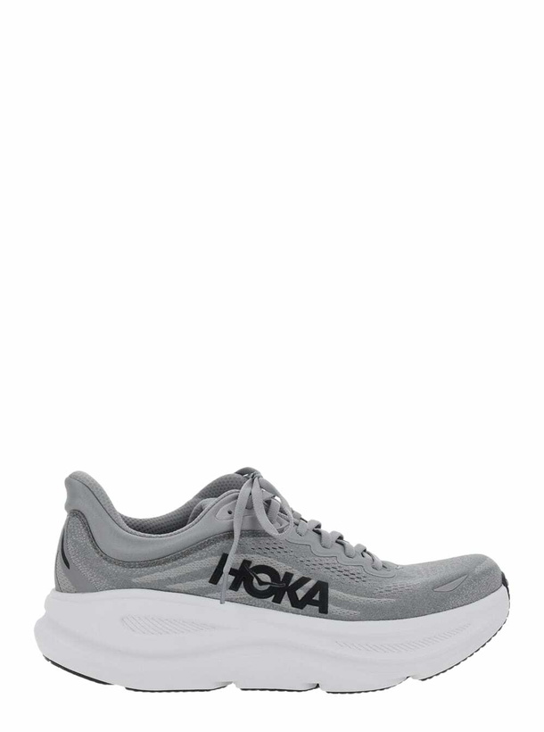 Photo: Hoka bondi 9 Grey Low Top Sneakers With Maxi Logo Lettering On The Side In Tech Fabric Unisex