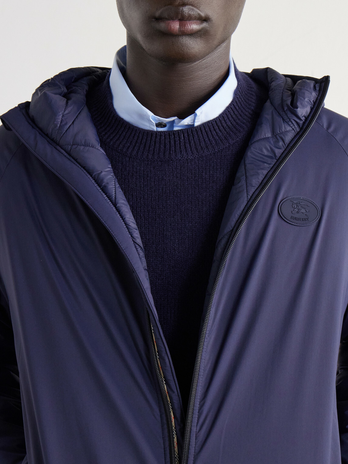 Burberry - Logo-Appliquéd Shell Hooded Jacket - Blue