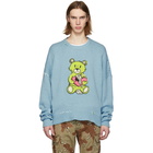 Amiri Blue Cashmere Teddy Patch Sweater