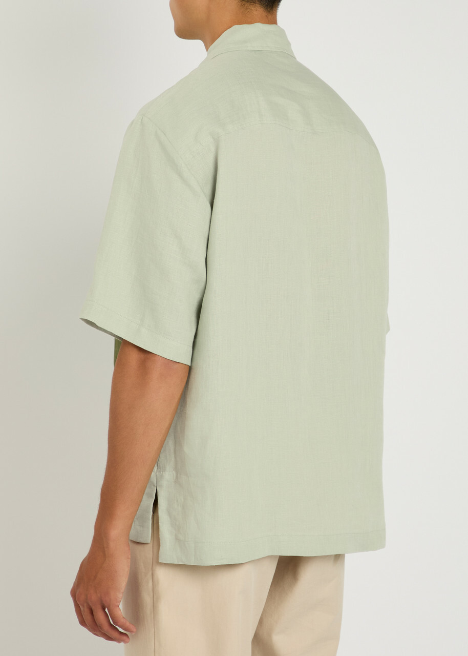 Gusari Montecarlo Pleated Linen Shirt Light Green