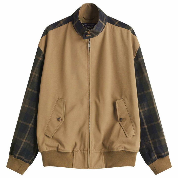 Photo: Comme des Garçons Homme Men's Weather Check Mix Harrington Jacket in Khaki/Beige