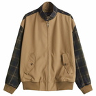 Comme des Garçons Homme Men's Weather Check Mix Harrington Jacket in Khaki/Beige