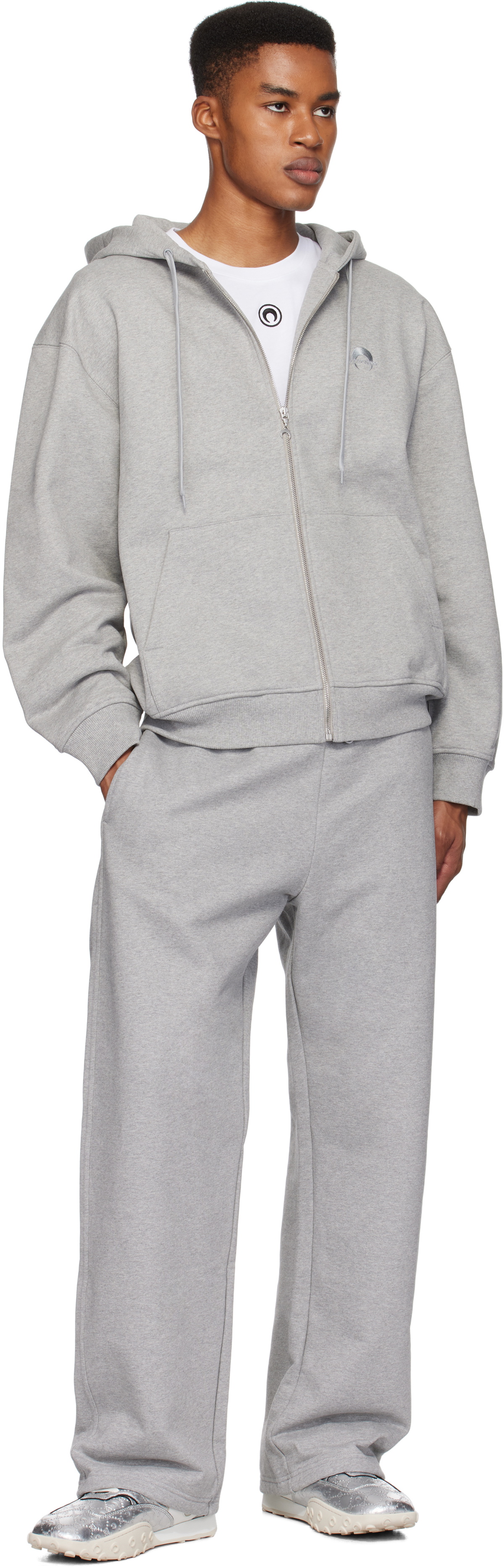 Marine Serre Gray Moon Logo Fleece Zipped Hoodie