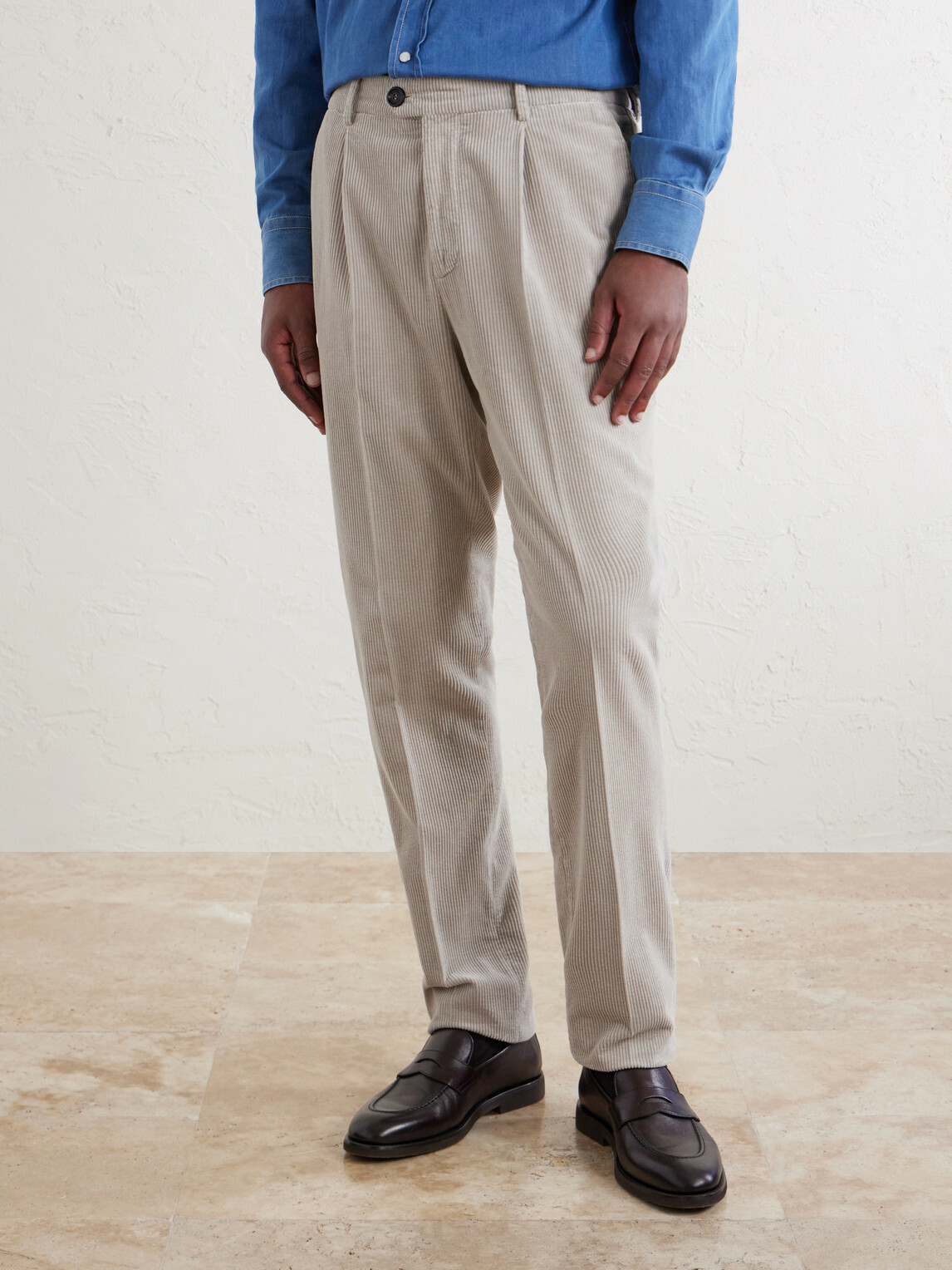 Brunello Cucinelli - Tapered Pleated Cotton-Corduroy Trousers - Neutrals