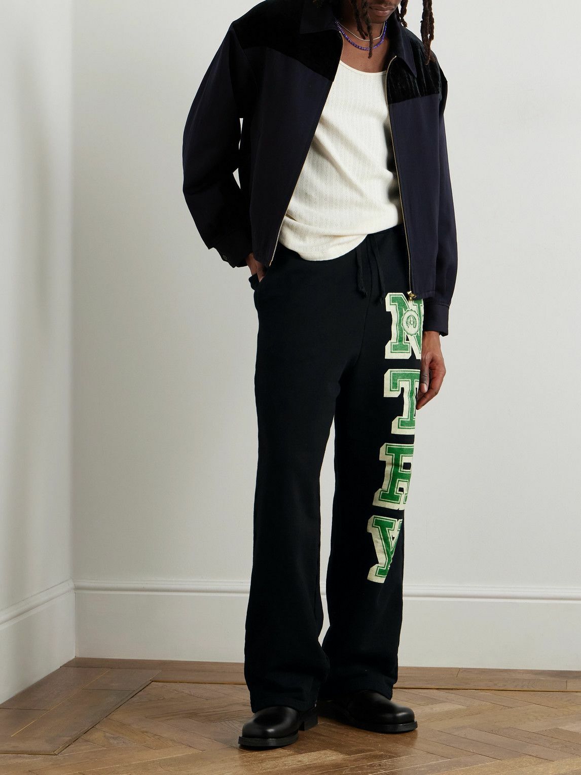 KAPITAL - N.TRY Straight-Leg Printed Cotton-Jersey Sweatpants - Black