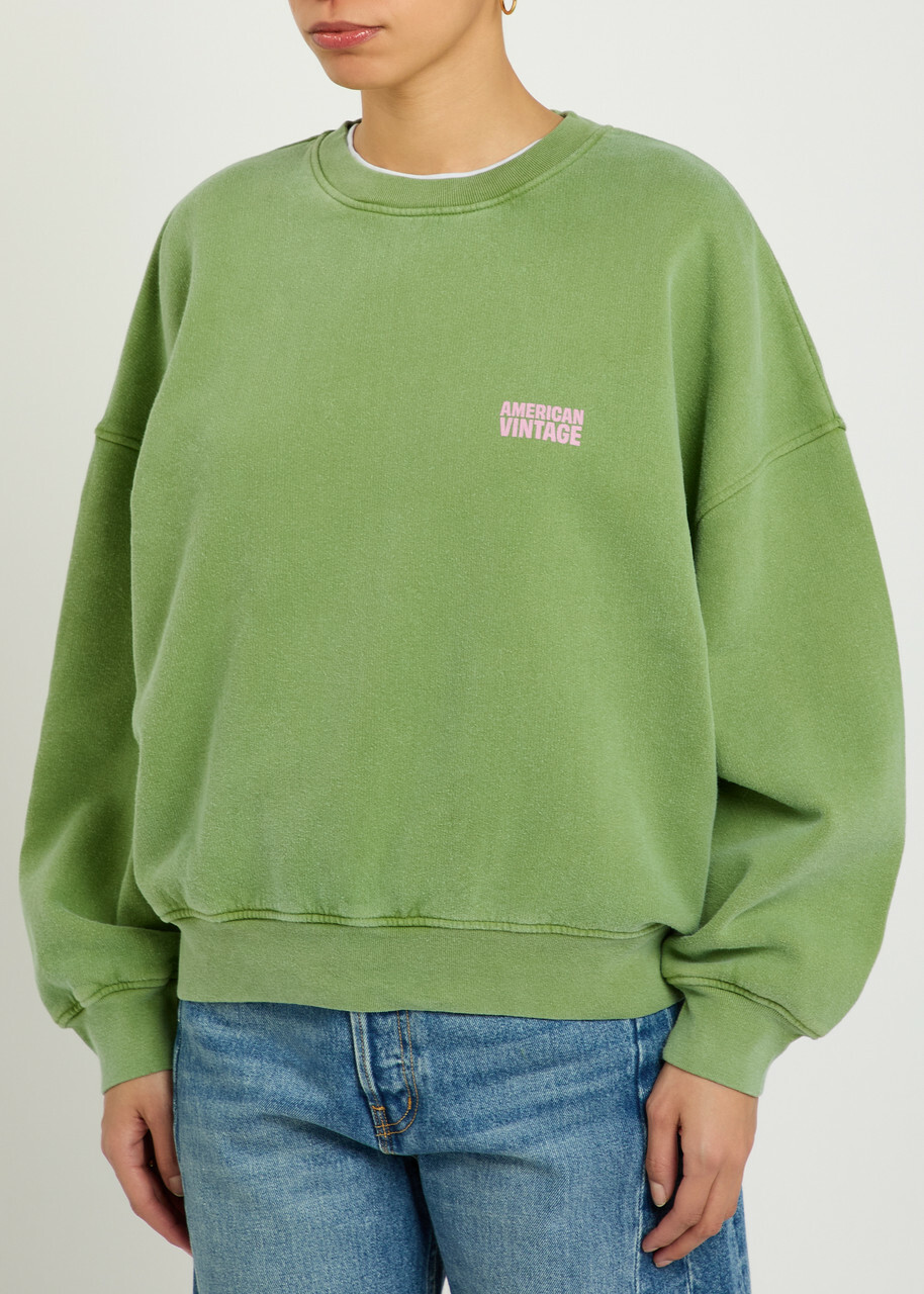 American Vintage Plizzy Logo-print Cotton Sweatshirt Light Green