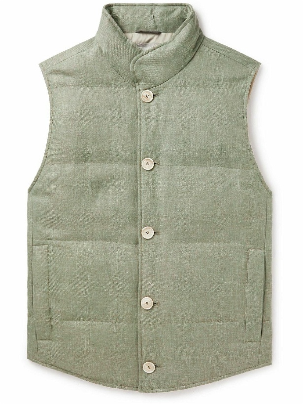 Photo: Brunello Cucinelli - Linen, Wool and Silk-Blend Down Gilet - Green