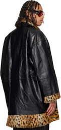 Martine Rose Black & Tan Leopard Reversible Leather Coat