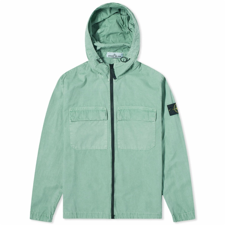 Photo: Stone Island Men's Brushed Cotton Canvas Hooded Overshirt in Light Green