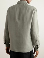 Brunello Cucinelli - Cutaway-Collar Linen and Cotton-Blend Half-Placket Shirt - Green
