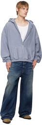 Alexander Wang Blue Oversize Star Logo-Print Zip-Up Hoodie
