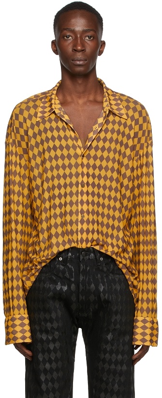 Photo: Maximilian SSENSE Exclusive Brown & Yellow Harlequin Print Mesh Shirt