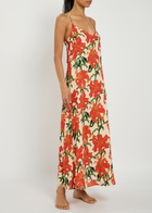 Desmond & Dempsey Floral-printed Linen Night Dress Orange