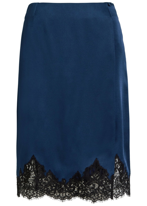 Photo: Stella Mccartney Iconic Lace-trimmed Satin Knee-length Wrap Skirt Navy