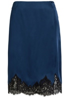 Stella Mccartney Iconic Lace-trimmed Satin Knee-length Wrap Skirt Navy