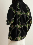 BODE - Rosemallow Embroidered Cotton-Velvet Jacket - Black