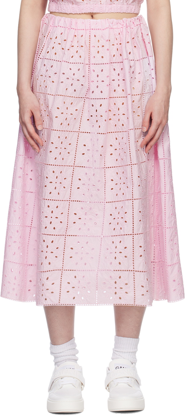 GANNI Pink Elasticized Midi Skirt GANNI